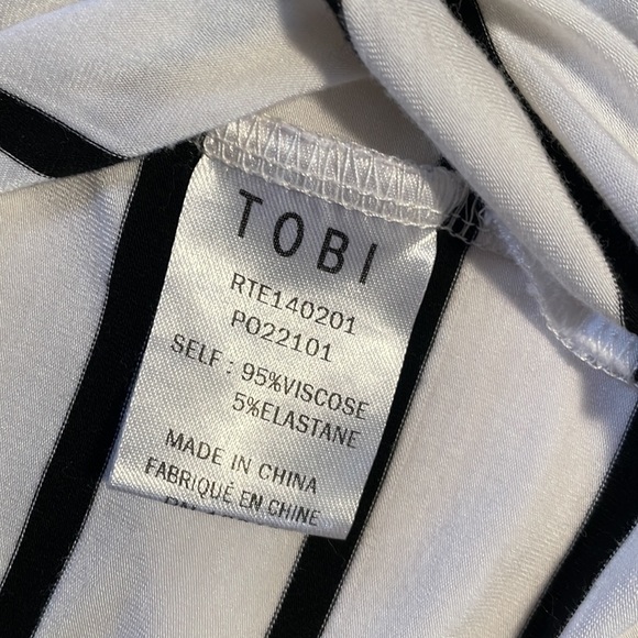 Tobi size M white w/black stripes top. Small dot on shirt, see 3rd pic,boat neck - Picture 4 of 4